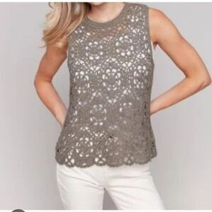 Banana Republic Gray Taupe Lace Shell Tank